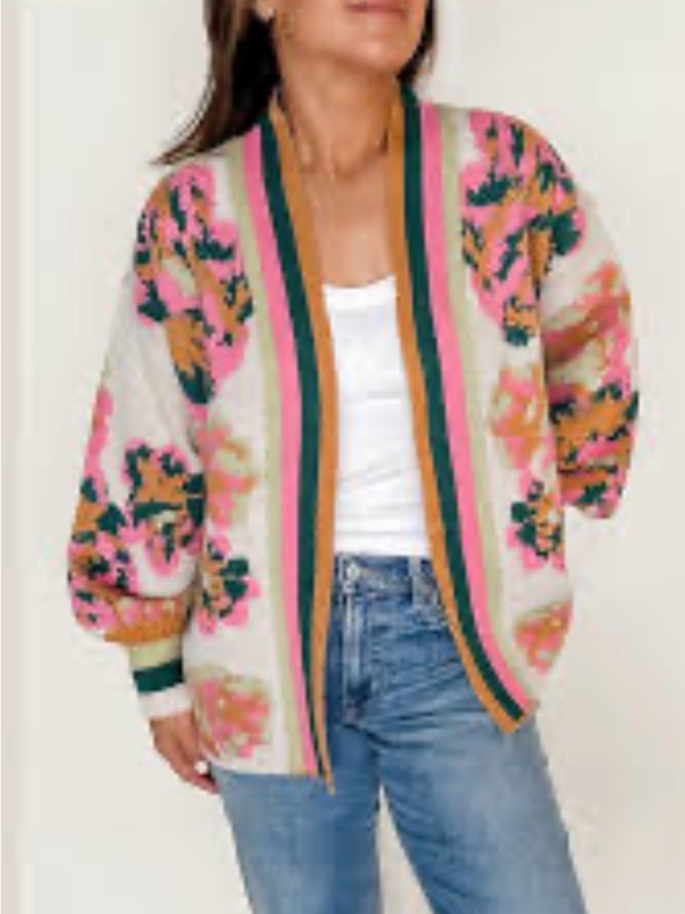 Jodifl Cardigan Sweater Size Large Pink Flowers D94 - Picture 6 of 6